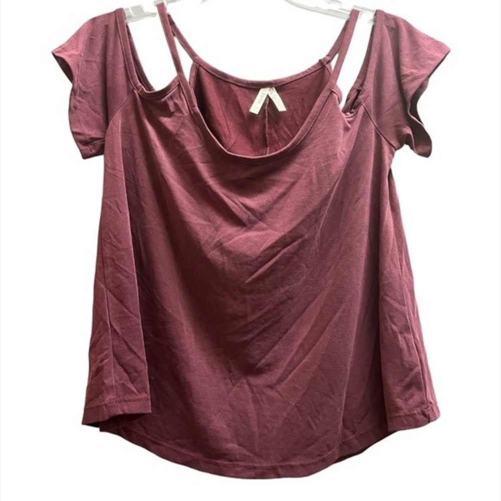 Mudd Burgundy Off the Shoulder T-Shirt